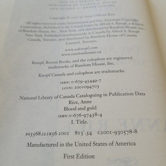 Blood and Gold by Anne Rice First Edition, 2001 Hardcover Vampire Chronicles NEW - Picture 6 of 10